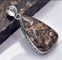 Turritella Agate 2.8" Stone Pendant New