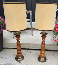 Pair of matching table lamps carved wood brass $42 for the pair