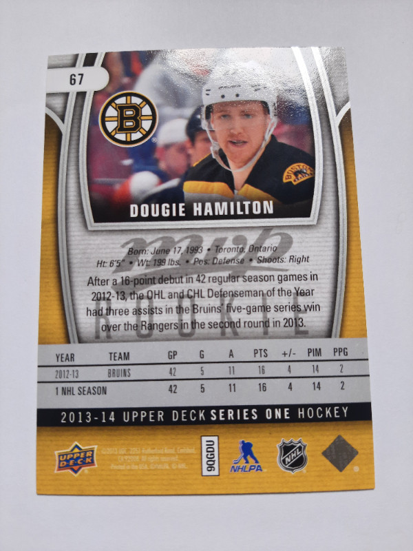 Dougie Hamilton 2013-14 Upper Deck Rookie - MVP #67 in Arts & Collectibles in Oakville / Halton Region - Image 2