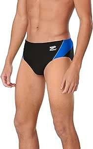 Speedo Men's Swimsuit Brief Endurance+ Splice Team Colors Black/ in Men's in Dartmouth