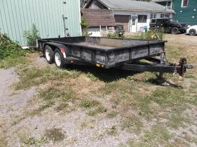 Canada Trailer,, Heavey Duty Tandem Trailer with brakes on both axles, Box is 14' long,, 79" between...