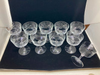 10 coupes cristal de Bohême vintage "pinwheel" champagne martini