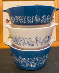 Three Piece PYREX Casserole Dishes “ Colonial Mist “