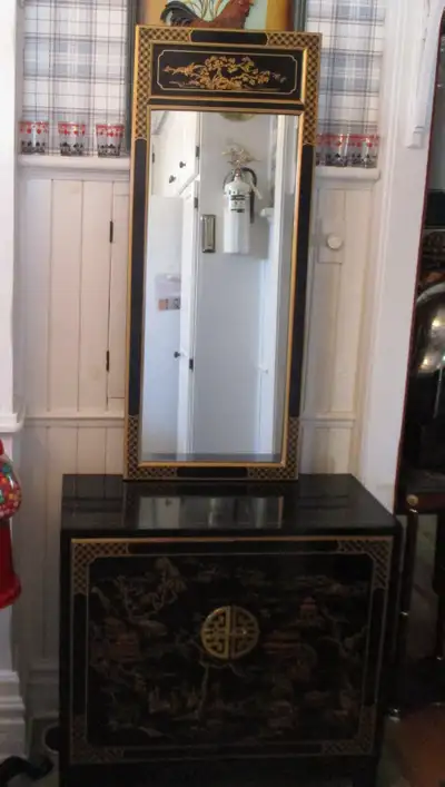 Superb Chinoiserie Cabinet and Mirror Signé Vintage, View more