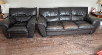 Brown leather couch and chair