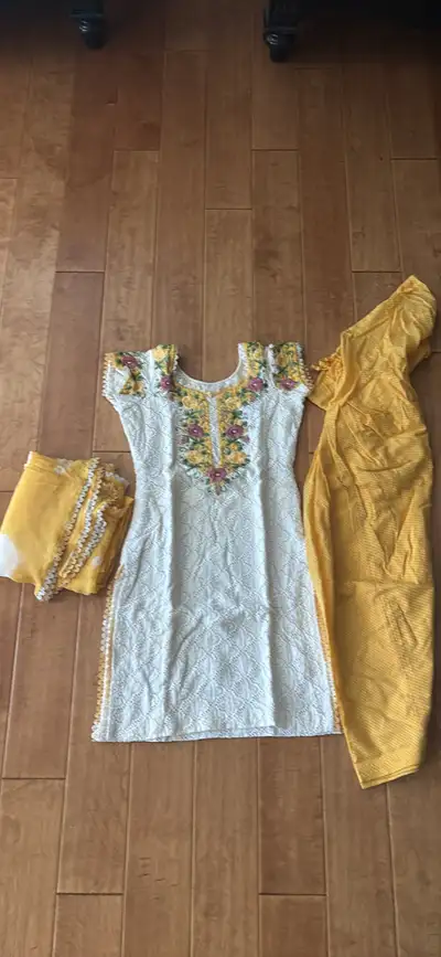 Yellow and white Punjabi suit women’s, View more