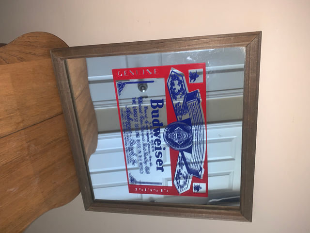 VINTAGE SMALL BUDWEISER BEER BAT MIRROR SIGN in Arts & Collectibles in Calgary - Image 5