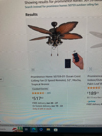 52" ceiling fan with remote and lights