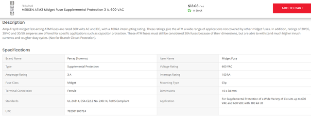 Ferraz Shawmut/Mersen ATM3 FUSIBLE 3A 600VAC/DC Midget fuse in Electrical in Laval / North Shore - Image 3
