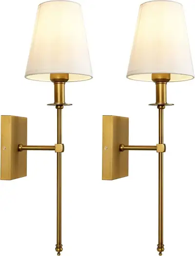 Modern Antique Brass Hardwired Wall Sconces Set of 2 Slim, View more