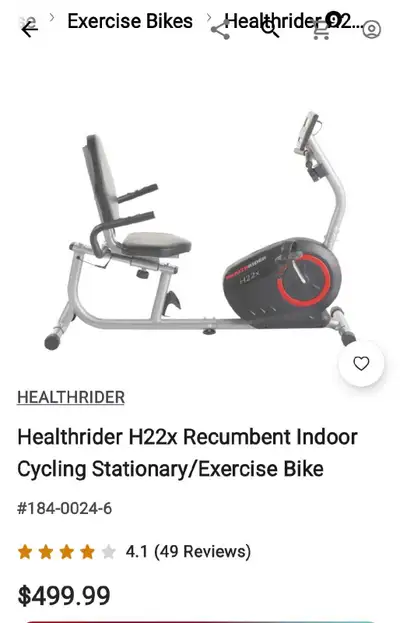 Pre-loved HealthRider H22x Recumbent Indoor Cycling Stationary Exercise Bike is in good condition. T...