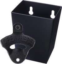Satin Black Cast Iron Bottle Opener Wall Mounted with Bottle Cap
