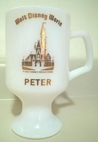 Vintage Walt Disney World Pedestal Milk Glass Mugs "Peter"