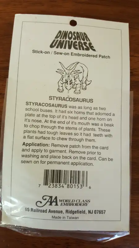 Dinosaur Universe Styracosaurus Stick-On / Sew-On Patch *New*63848995643139121