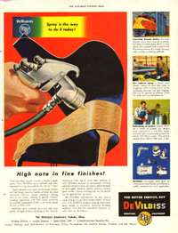 1953 authentic magazine ad for DeVilbiss Spraying Equipment