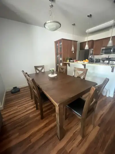 Solid wood dinning set with extendable table, View more