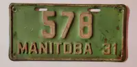 Extremely rare 1931 Manitoba motorcycle license plate 