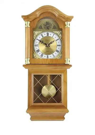 Bedford Clock Collection 26" Chiming Pendulum Wall Clock, Golden, View more