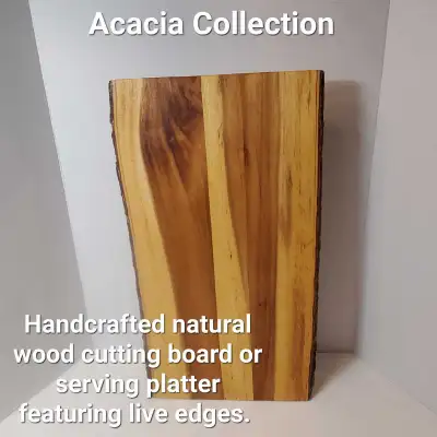 Acacia wood cutting board/serving platter featuring live edges, View more