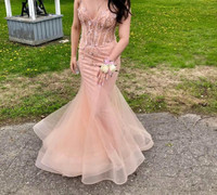 Jovani Blush Mermaid Corset Fitted Prom Dress With Flowers 
