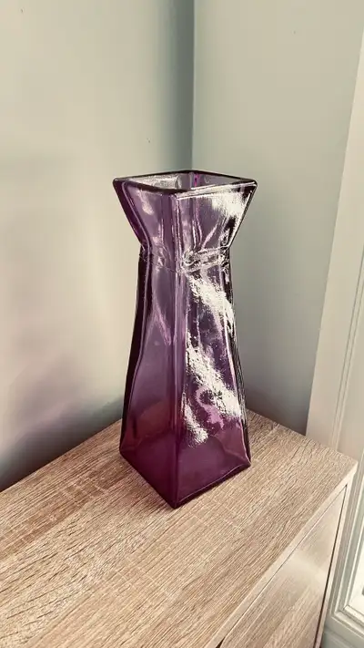 Tall Purple Glass Vase – Modern Geometric Design – 11” Decorativ, View more