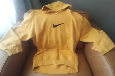 Vintage Yellow Men's NIKE Medium Embroidered Swoosh Logo Hoodie, View more