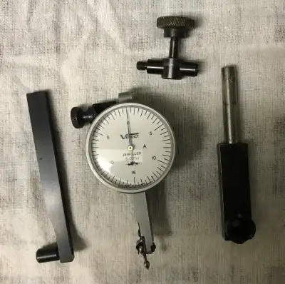 Verdict finger indicator, Fowler micrometer, 3 plunger indicators, mercer magnetic base. No cell, ca...