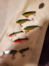 Ice fishing lures, various types, sold as a lot.