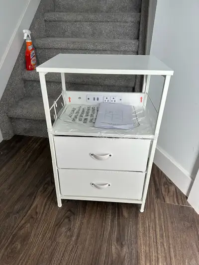 Brand New White Nightstand with Charging Station, 2 Drawers, View more