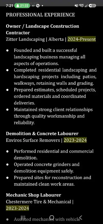 looking for part time or cash work, View more