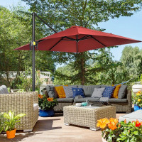 8' x 8' Square Patio Hanging Offset Umbrella with 360° Rotation,
