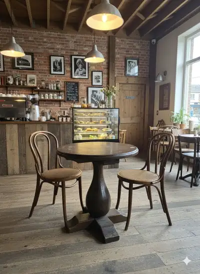 Antique Solid Mahogany Round Pedestal Bistro Table, View more