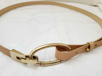 New Womens Banana Republic Thin Beige Leather Belt Gold Loop