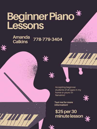 Beginner piano lessons for people of all ages. In my home (central Nanaimo) or yours (within Nanaimo...