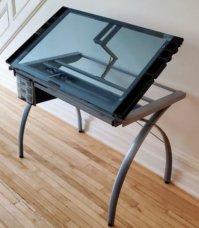 Drafting table/ drawing table/ craft table, tilting glass top Desks