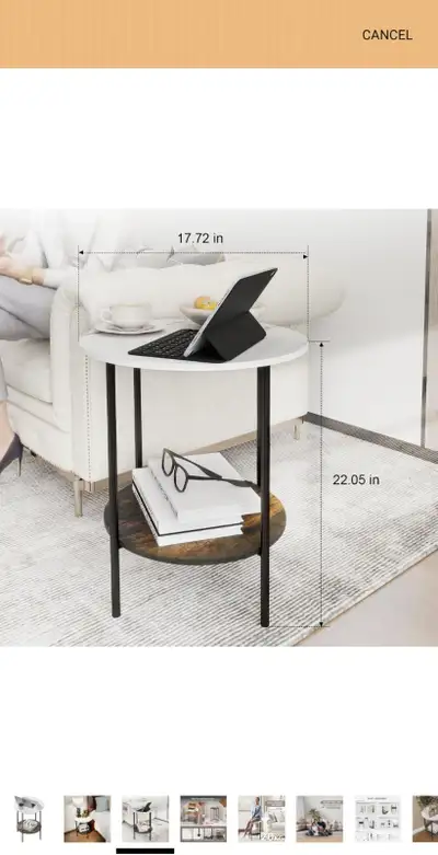 Round Faux Marble and Wood 2-Tier End Table, View more