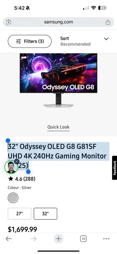32" Odyssey OLED G8 G81SF UHD 4K 240Hz Gaming Monitor (2025), View more