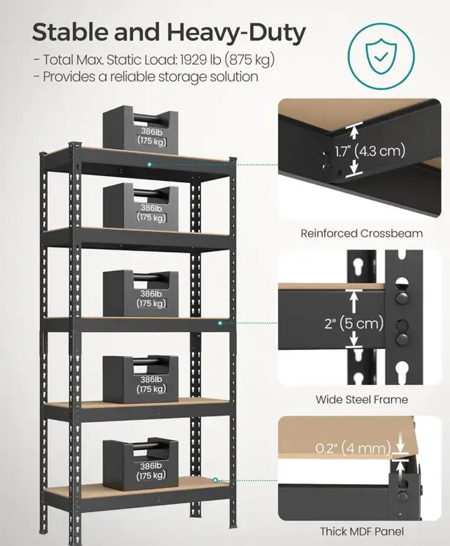 New-5-Tier Adjustable Storage Shelves for Garage, GLR302B01 in Storage & Organization in Guelph - Image 3