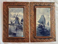 pair of delft framed tiles