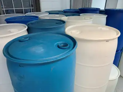 205L (55 Gallon) Plastic barrels – washed clean inside. Previously contained soluble cleaning chemic...