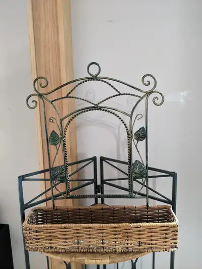 Metal and Wicker Wall Hanging Basket Grape leaf Motif Box, View more