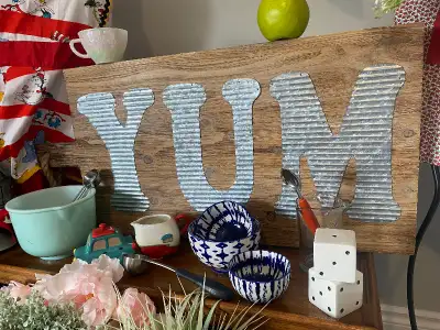 Large Hanging Wooden Sign “YUM “, View more