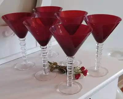 Set of 6, Ruby Red Martini Glasses, View more