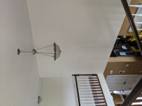 Silver frosted glass chandelier w Satin Nickel finish.