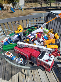 Bin of toy trucks and stuff