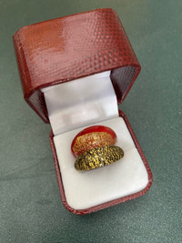 Muranoglass ring size 6 24k gold, two tone -vintage design 1990s