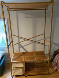 Brand new Bamboo Garment Rack with Hanging Rod ,Storage Shelves 
