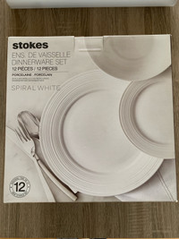Stokes 12 piece white ceramic flatware - BNIB