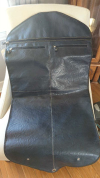 Navy blue leather suit bag