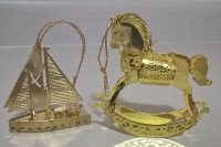 Gold Plated Brass Christmas Ornaments Filigree Reindeer & Sail